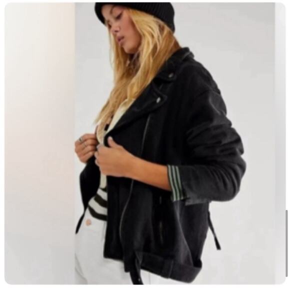 Free People Moto Jacket Rebel Rebel Black Knit Large New - Picture 5 of 12